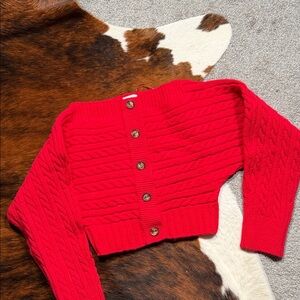 Le Lis Vibrant Red Cable Knit Cardigan